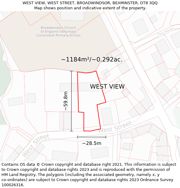 WEST VIEW, WEST STREET, BROADWINDSOR, BEAMINSTER, DT8 3QQ: Plot and title map