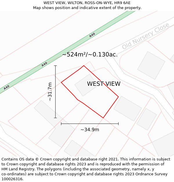 WEST VIEW, WILTON, ROSS-ON-WYE, HR9 6AE: Plot and title map