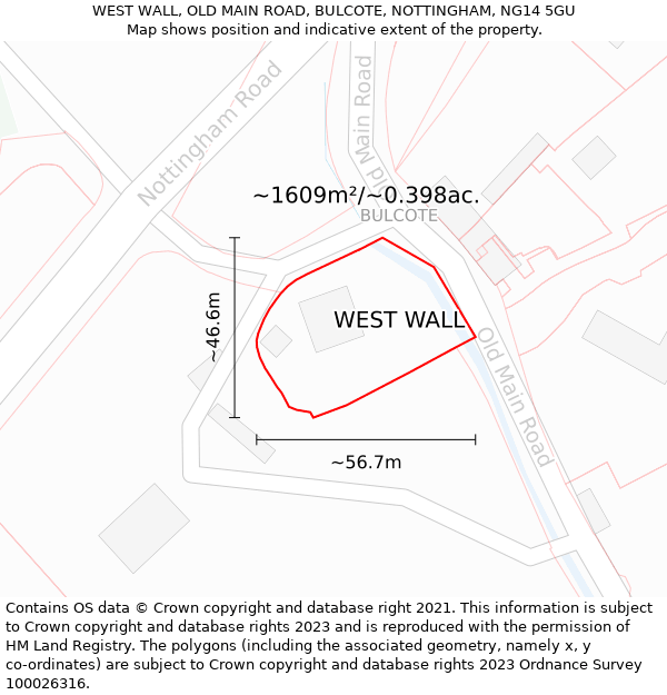 WEST WALL, OLD MAIN ROAD, BULCOTE, NOTTINGHAM, NG14 5GU: Plot and title map