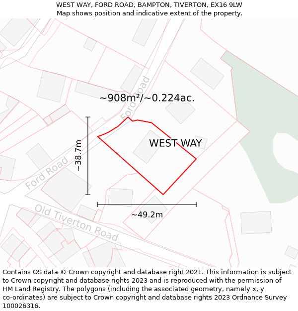 WEST WAY, FORD ROAD, BAMPTON, TIVERTON, EX16 9LW: Plot and title map