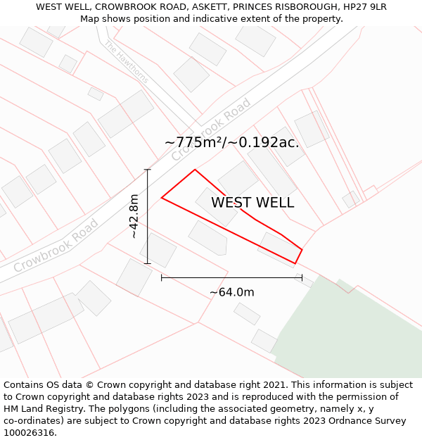 WEST WELL, CROWBROOK ROAD, ASKETT, PRINCES RISBOROUGH, HP27 9LR: Plot and title map