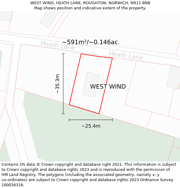 WEST WIND, HEATH LANE, ROUGHTON, NORWICH, NR11 8NB: Plot and title map