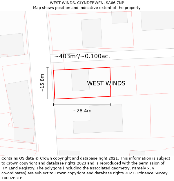 WEST WINDS, CLYNDERWEN, SA66 7NP: Plot and title map