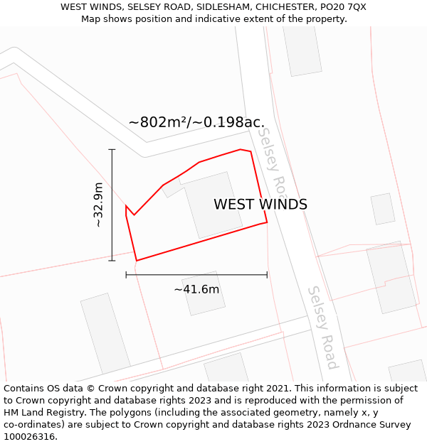 WEST WINDS, SELSEY ROAD, SIDLESHAM, CHICHESTER, PO20 7QX: Plot and title map
