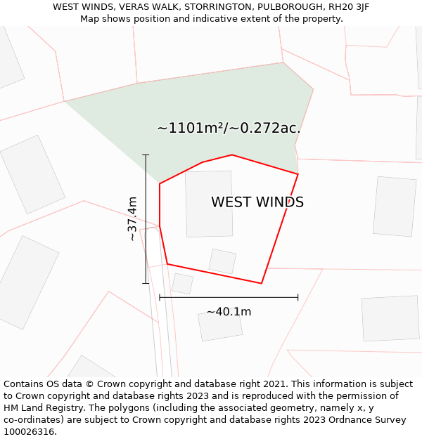 WEST WINDS, VERAS WALK, STORRINGTON, PULBOROUGH, RH20 3JF: Plot and title map