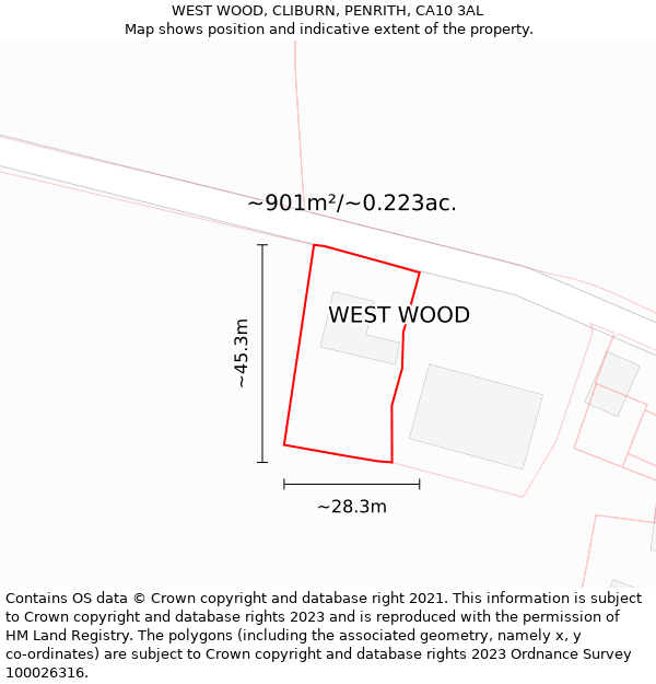 WEST WOOD, CLIBURN, PENRITH, CA10 3AL: Plot and title map