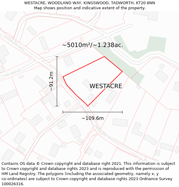 WESTACRE, WOODLAND WAY, KINGSWOOD, TADWORTH, KT20 6NN: Plot and title map