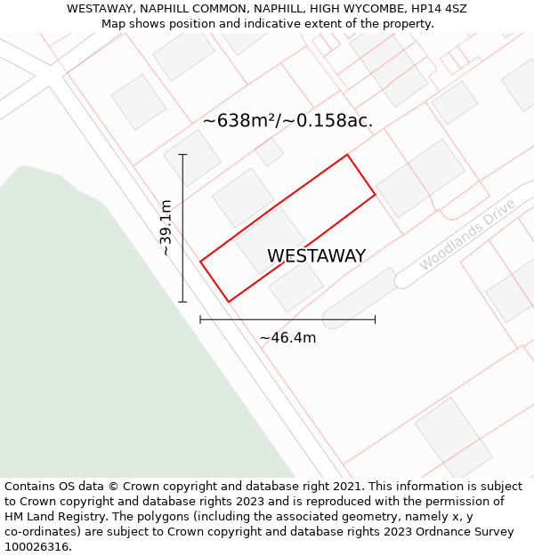 WESTAWAY, NAPHILL COMMON, NAPHILL, HIGH WYCOMBE, HP14 4SZ: Plot and title map