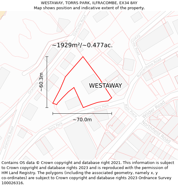 WESTAWAY, TORRS PARK, ILFRACOMBE, EX34 8AY: Plot and title map