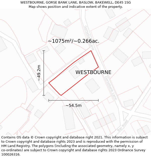 WESTBOURNE, GORSE BANK LANE, BASLOW, BAKEWELL, DE45 1SG: Plot and title map