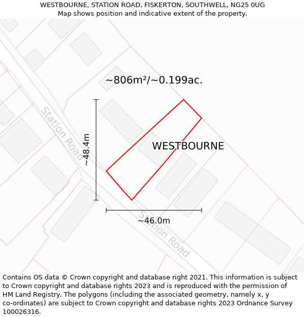 WESTBOURNE, STATION ROAD, FISKERTON, SOUTHWELL, NG25 0UG: Plot and title map