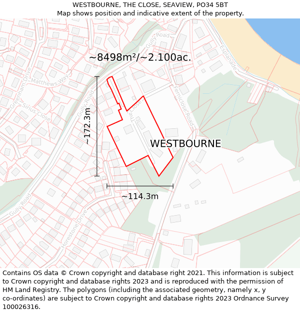 WESTBOURNE, THE CLOSE, SEAVIEW, PO34 5BT: Plot and title map