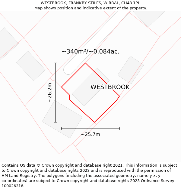 WESTBROOK, FRANKBY STILES, WIRRAL, CH48 1PL: Plot and title map