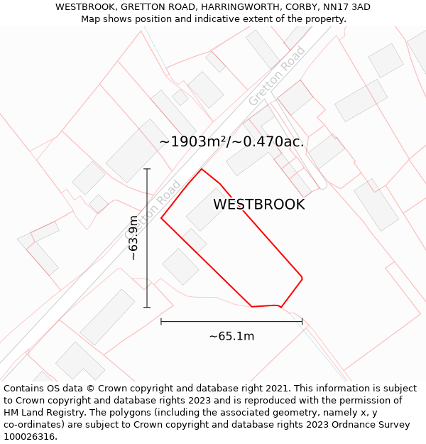 WESTBROOK, GRETTON ROAD, HARRINGWORTH, CORBY, NN17 3AD: Plot and title map