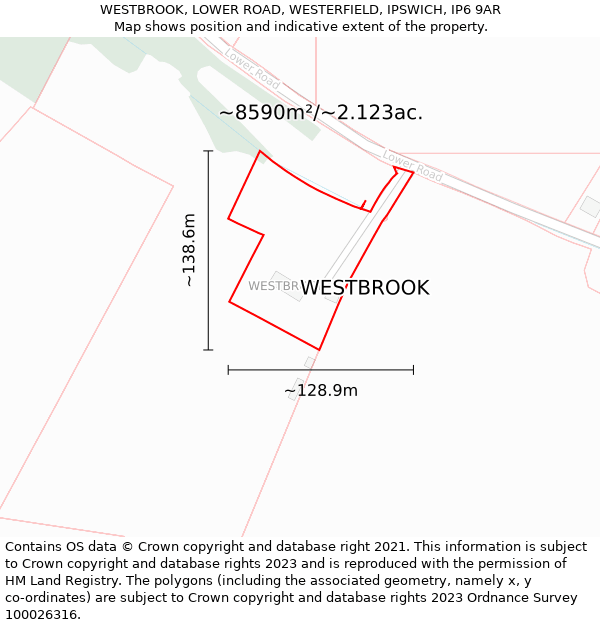 WESTBROOK, LOWER ROAD, WESTERFIELD, IPSWICH, IP6 9AR: Plot and title map