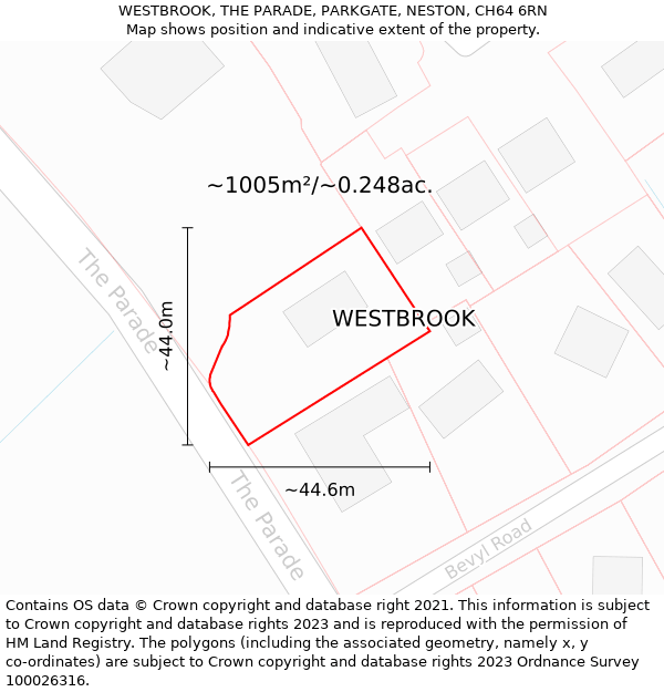 WESTBROOK, THE PARADE, PARKGATE, NESTON, CH64 6RN: Plot and title map