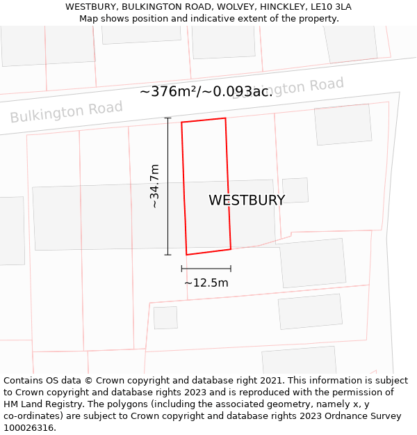 WESTBURY, BULKINGTON ROAD, WOLVEY, HINCKLEY, LE10 3LA: Plot and title map