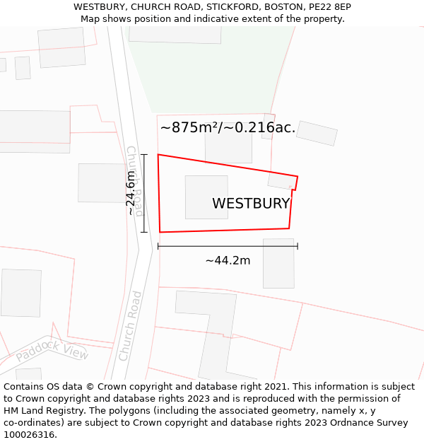 WESTBURY, CHURCH ROAD, STICKFORD, BOSTON, PE22 8EP: Plot and title map