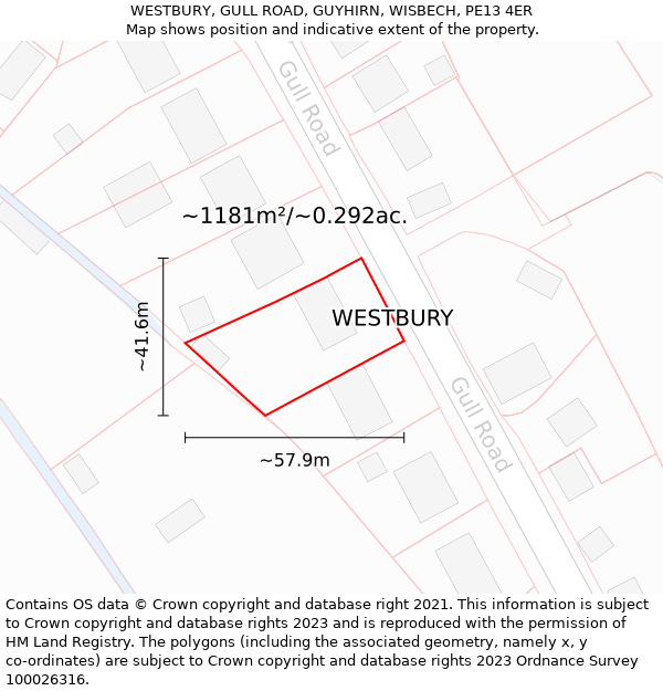 WESTBURY, GULL ROAD, GUYHIRN, WISBECH, PE13 4ER: Plot and title map