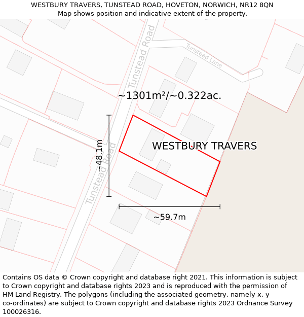 WESTBURY TRAVERS, TUNSTEAD ROAD, HOVETON, NORWICH, NR12 8QN: Plot and title map