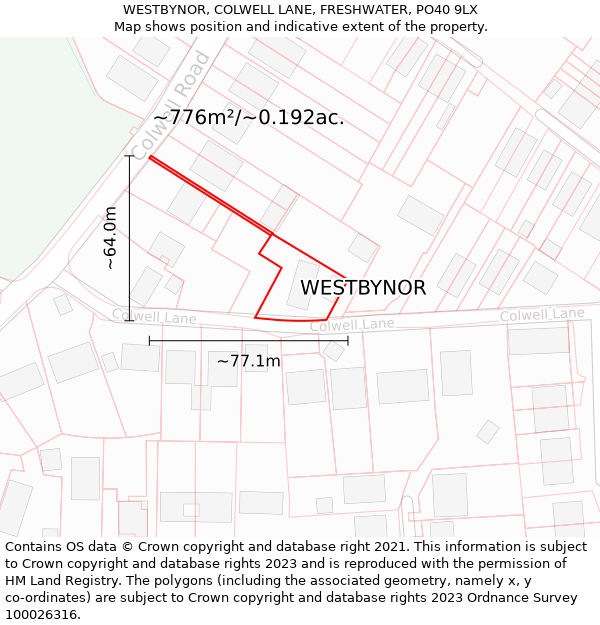 WESTBYNOR, COLWELL LANE, FRESHWATER, PO40 9LX: Plot and title map