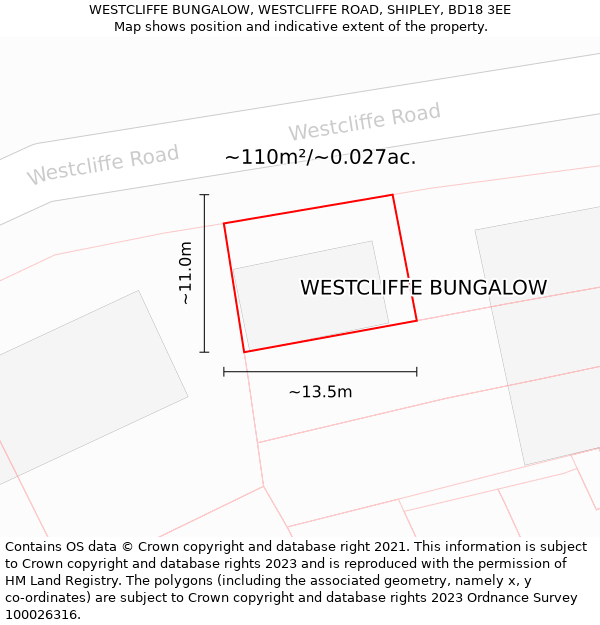 WESTCLIFFE BUNGALOW, WESTCLIFFE ROAD, SHIPLEY, BD18 3EE: Plot and title map