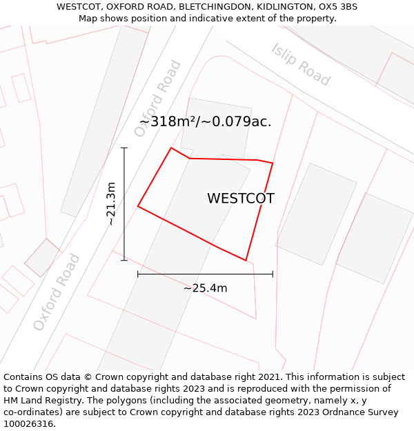 WESTCOT, OXFORD ROAD, BLETCHINGDON, KIDLINGTON, OX5 3BS: Plot and title map
