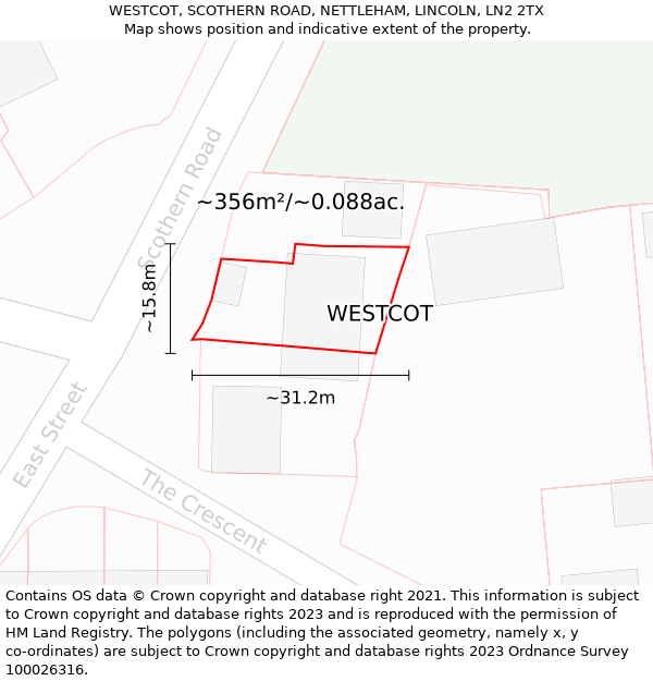 WESTCOT, SCOTHERN ROAD, NETTLEHAM, LINCOLN, LN2 2TX: Plot and title map