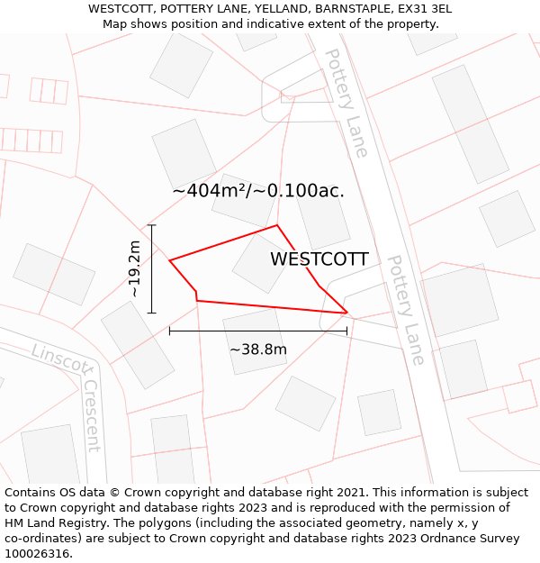 WESTCOTT, POTTERY LANE, YELLAND, BARNSTAPLE, EX31 3EL: Plot and title map