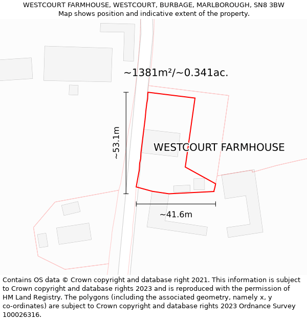 WESTCOURT FARMHOUSE, WESTCOURT, BURBAGE, MARLBOROUGH, SN8 3BW: Plot and title map