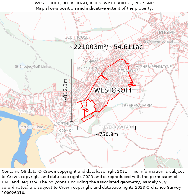 WESTCROFT, ROCK ROAD, ROCK, WADEBRIDGE, PL27 6NP: Plot and title map