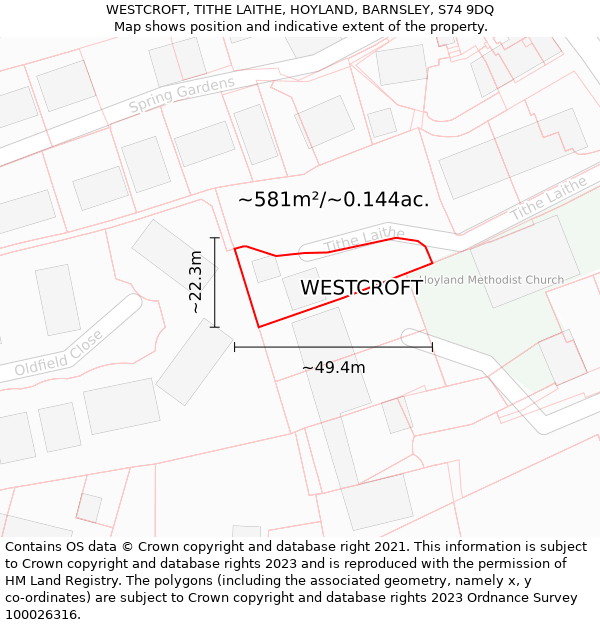 WESTCROFT, TITHE LAITHE, HOYLAND, BARNSLEY, S74 9DQ: Plot and title map