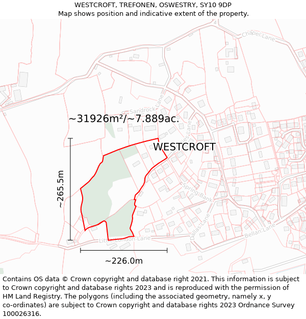 WESTCROFT, TREFONEN, OSWESTRY, SY10 9DP: Plot and title map