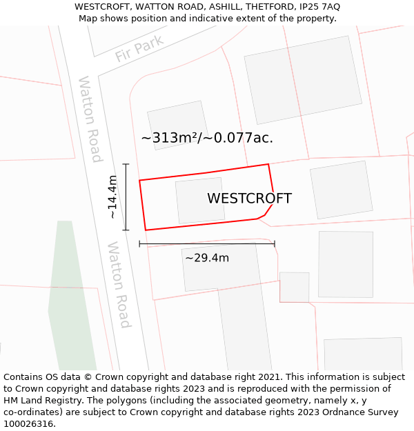 WESTCROFT, WATTON ROAD, ASHILL, THETFORD, IP25 7AQ: Plot and title map