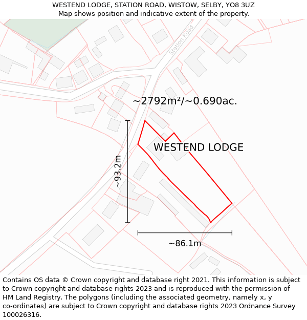 WESTEND LODGE, STATION ROAD, WISTOW, SELBY, YO8 3UZ: Plot and title map