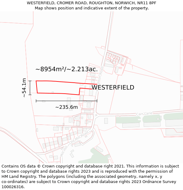 WESTERFIELD, CROMER ROAD, ROUGHTON, NORWICH, NR11 8PF: Plot and title map