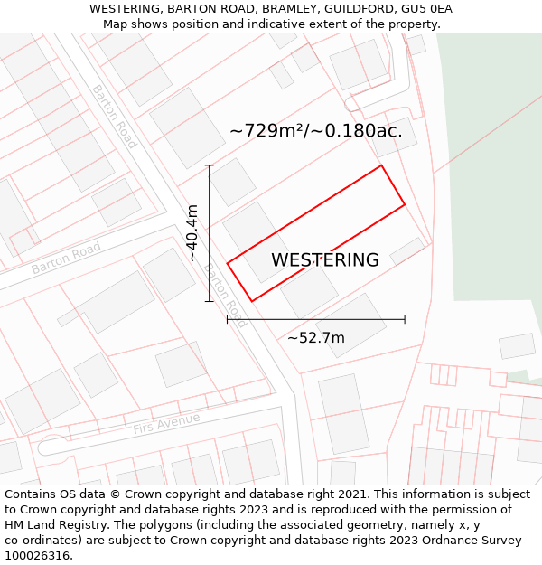 WESTERING, BARTON ROAD, BRAMLEY, GUILDFORD, GU5 0EA: Plot and title map