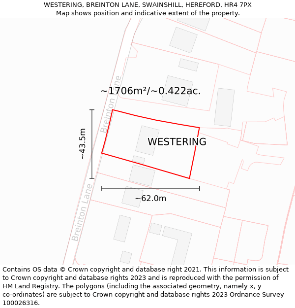 WESTERING, BREINTON LANE, SWAINSHILL, HEREFORD, HR4 7PX: Plot and title map