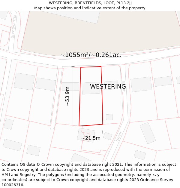 WESTERING, BRENTFIELDS, LOOE, PL13 2JJ: Plot and title map