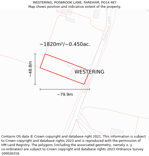WESTERING, POSBROOK LANE, FAREHAM, PO14 4EY: Plot and title map
