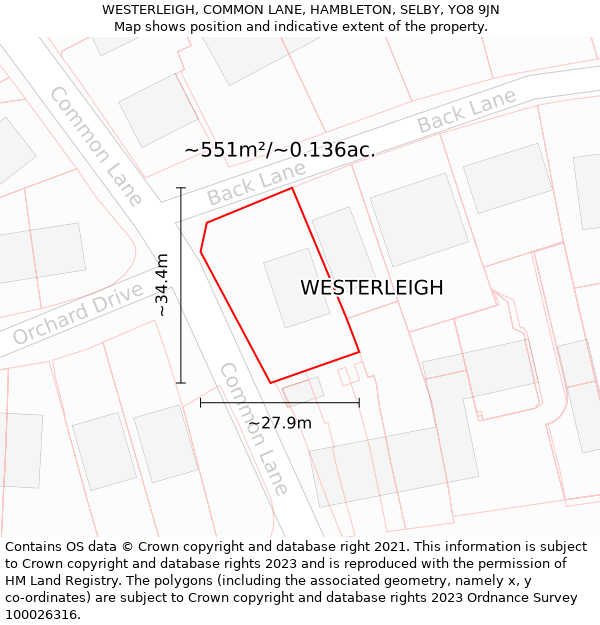 WESTERLEIGH, COMMON LANE, HAMBLETON, SELBY, YO8 9JN: Plot and title map