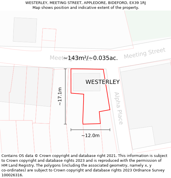 WESTERLEY, MEETING STREET, APPLEDORE, BIDEFORD, EX39 1RJ: Plot and title map