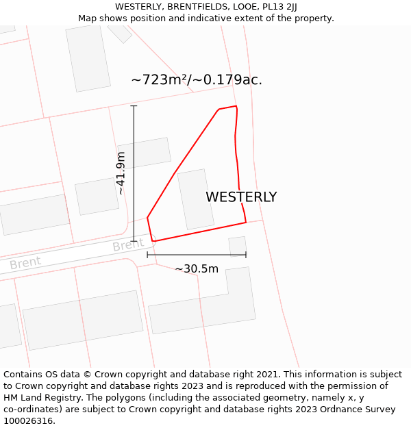 WESTERLY, BRENTFIELDS, LOOE, PL13 2JJ: Plot and title map