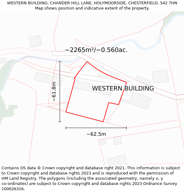 WESTERN BUILDING, CHANDER HILL LANE, HOLYMOORSIDE, CHESTERFIELD, S42 7HN: Plot and title map
