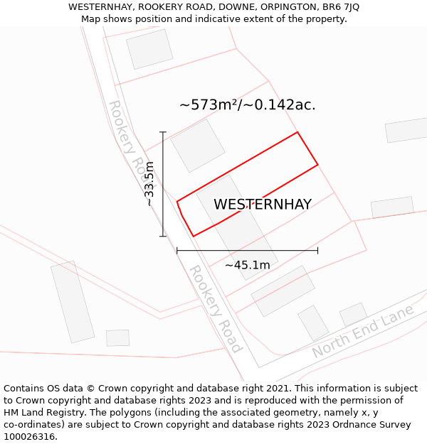 WESTERNHAY, ROOKERY ROAD, DOWNE, ORPINGTON, BR6 7JQ: Plot and title map