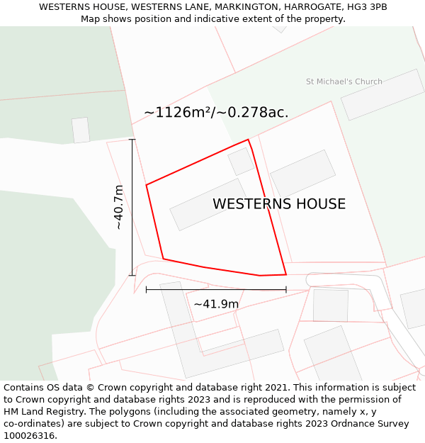 WESTERNS HOUSE, WESTERNS LANE, MARKINGTON, HARROGATE, HG3 3PB: Plot and title map