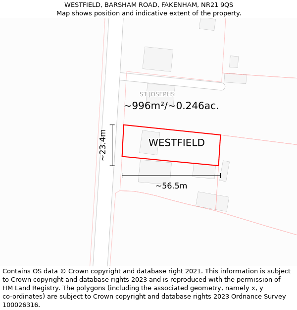 WESTFIELD, BARSHAM ROAD, FAKENHAM, NR21 9QS: Plot and title map