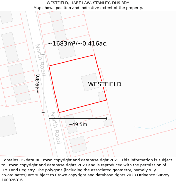 WESTFIELD, HARE LAW, STANLEY, DH9 8DA: Plot and title map