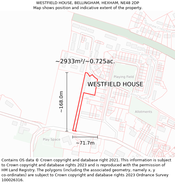 WESTFIELD HOUSE, BELLINGHAM, HEXHAM, NE48 2DP: Plot and title map