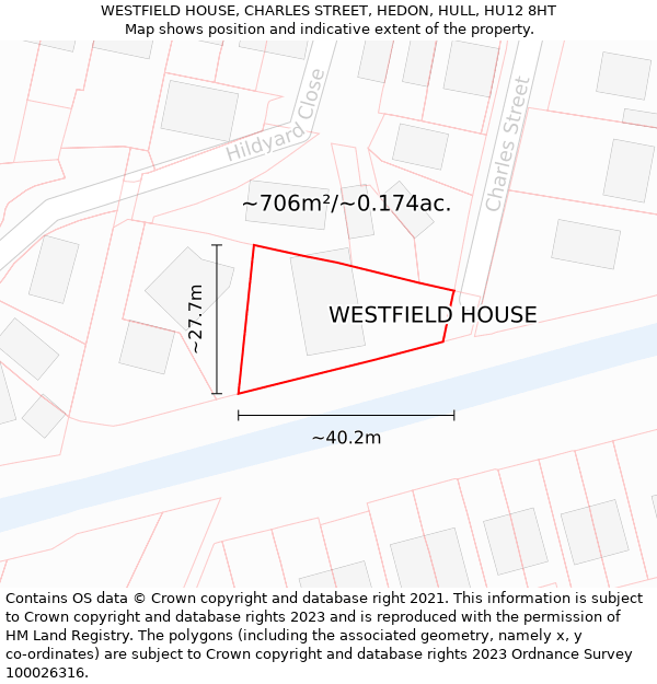 WESTFIELD HOUSE, CHARLES STREET, HEDON, HULL, HU12 8HT: Plot and title map